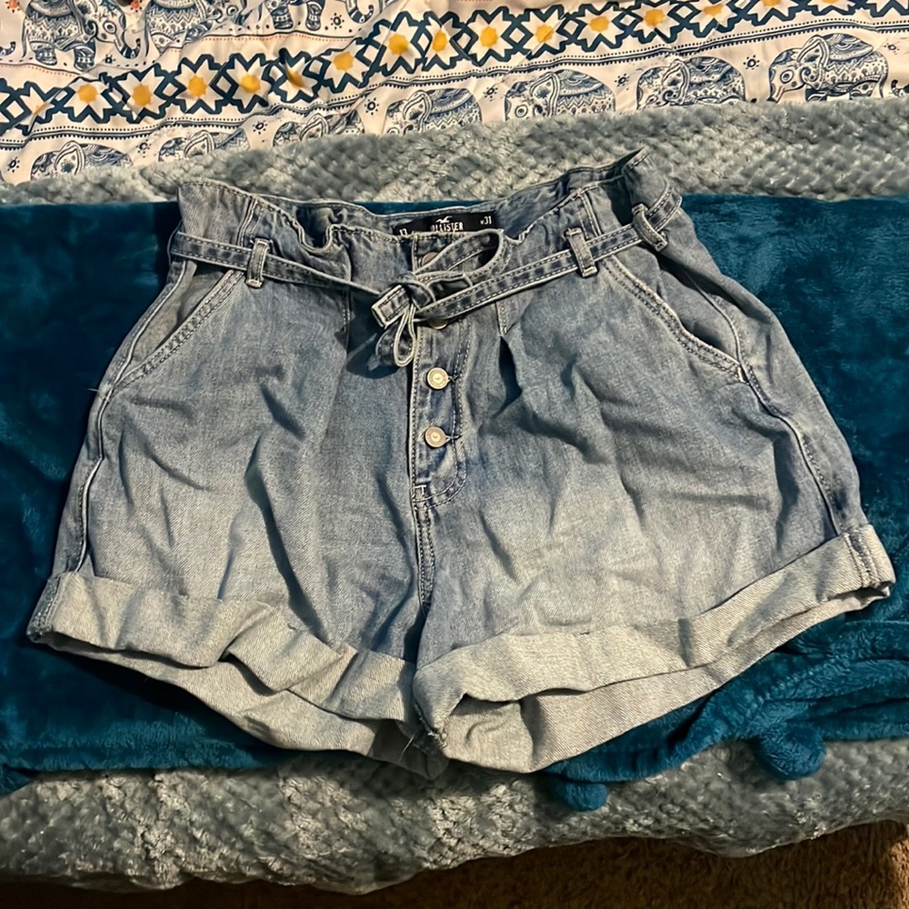 Paper Bag Waist Button Fly Denim Shorts